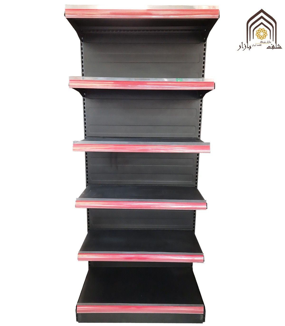 قفسه یکطرفه فروشگاهی با طراحی مشبک از سامان انبار شرق طوس، مناسب برای هایپرمارکت‌ها.