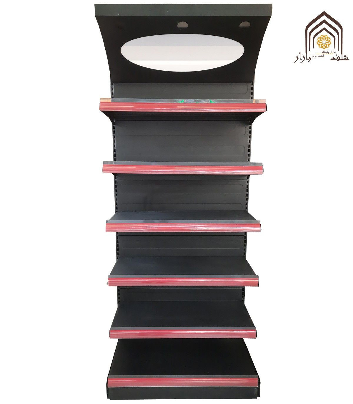 قفسه یکطرفه مشبک برای فروشگاه هایپرمارکت از سامان انبار شرق طوس، مناسب برای نمایش و سازماندهی محصولات.