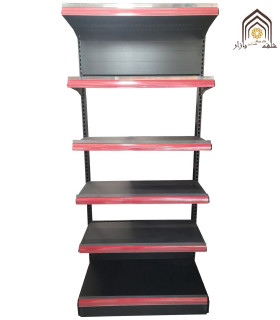 قفسه یکطرفه فروشگاه هایپرمارکت با طراحی مشبک، مناسب برای ساماندهی محصولات و استفاده بهینه از فضا.