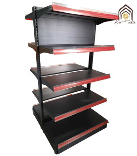 قفسه دوطرفه فروشگاه هایپرمارکت جهت ساماندهی و نمایش محصولات با طراحی مدرن و مقاوم.