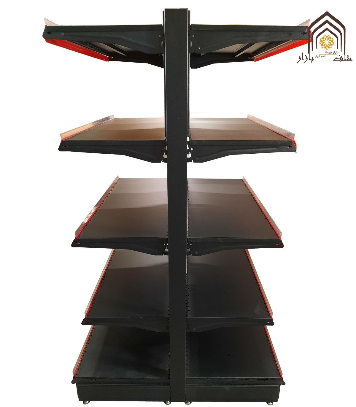 قفسه دوطرفه فروشگاه هایپرمارکت با طراحی مشبک از سامان انبار شرق طوس برای نمایش محصول با کیفیت.