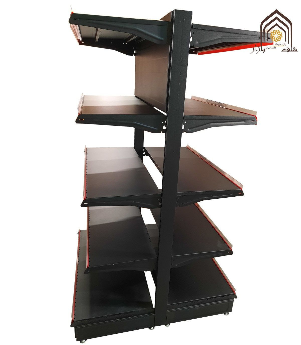 قفسه دوطرفه فروشگاه هایپرمارکت سامان انبار شرق طوس با طراحی مشبک و کارآمد برای استفاده در فضاهای فروشگاهی.