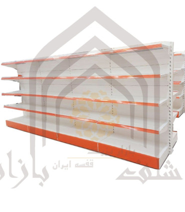 قفسه فلزی وسط فروشگاهی سامان انبار شرق طوس با طراحی مشبک و فضای مناسب برای نمایش محصولات مختلف