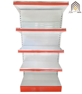 شلف فلزی وسط فروشگاهی با طراحی مشبک از سامان انبار شرق طوس، مناسب برای ساماندهی محصولات فروشگاهی.