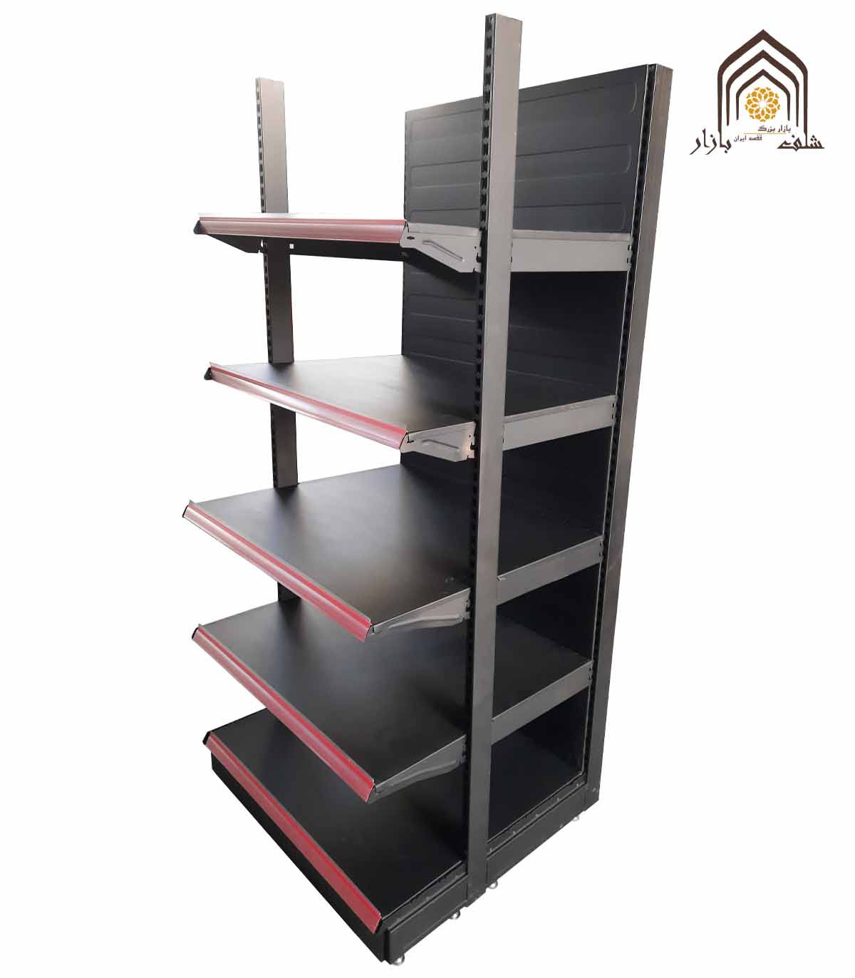 قفسه سنگین فروشگاهی فرانسوی سامان انبار شرق طوس با طراحی مدرن و کارایی بالا برای نمایش محصولات.