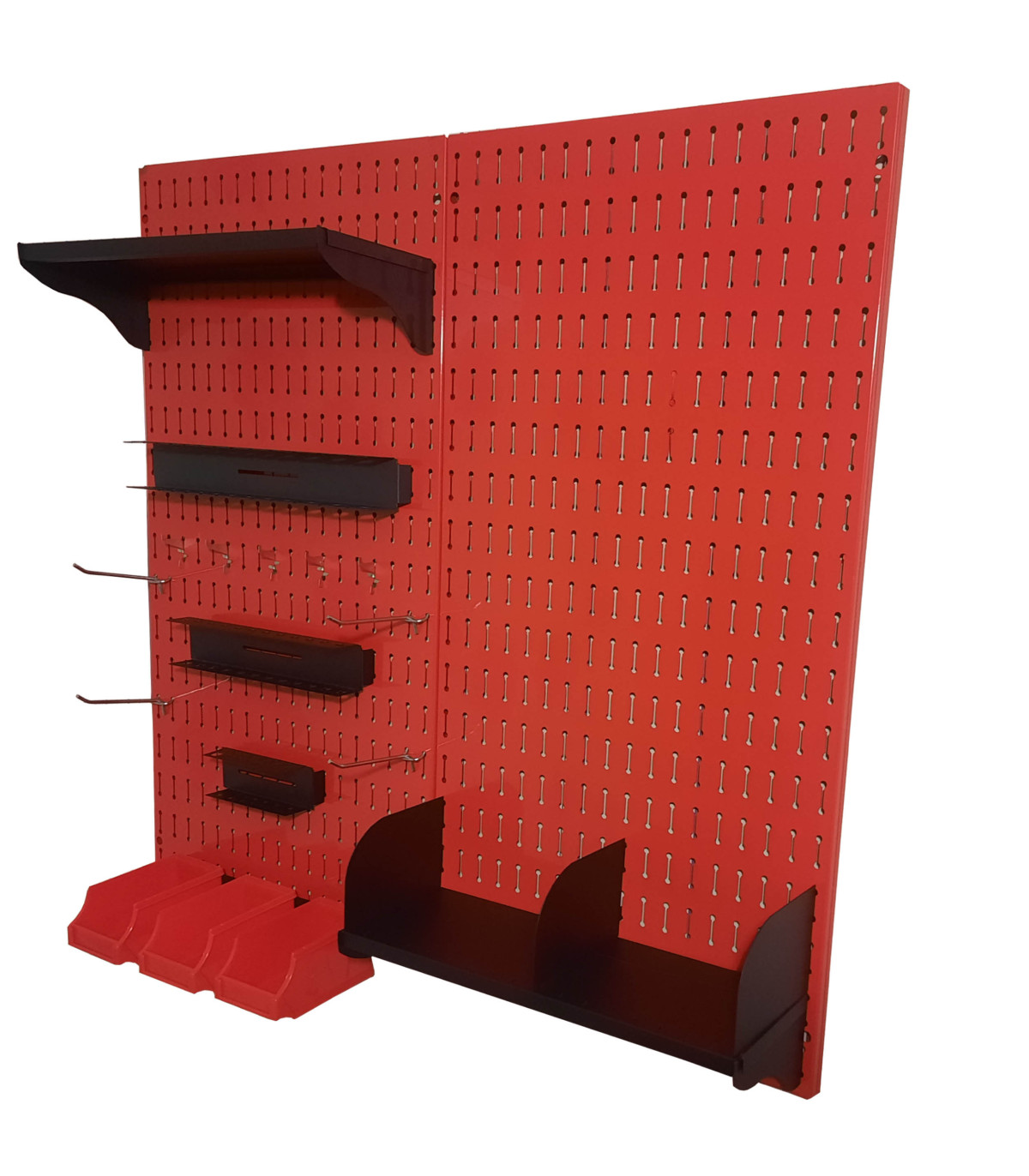 استند ابزار قرمز با ابعاد 100×100 برای سازماندهی ابزارها و لوازم کار مناسب است. \n\nاین استند کارآمد و زیبا فضای کار شما را منظم