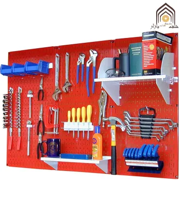 استند ابزار قرمز با اندازه 100×100 مناسب سازماندهی و نگهداری ابزارهای مختلف در کارگاه یا خانه است.\n\nاستند ابزار قرمز با امکانا