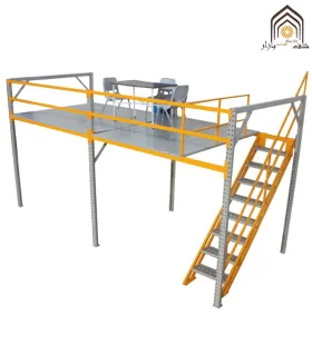 نیم طبقه راک بالکن با نرده و چهارچوب مستحکم، مناسب برای استفاده در فضاهای اداری و تجاری.