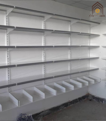 قفسه ارزان دیوارکوب فروشگاهی سامان انبار شرق طوس مشبک مناسب برای هر فروشگاه و مکان تجاری.