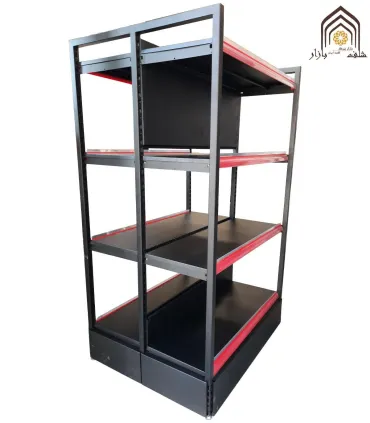 قفسه دوطرفه فروشگاهی کارینا با طراحی مشبک و مناسب برای ساماندهی محصولات در فروشگاه‌ها\n\nقفسه دوطرفه فروشگاهی کارینا، سامان انبا