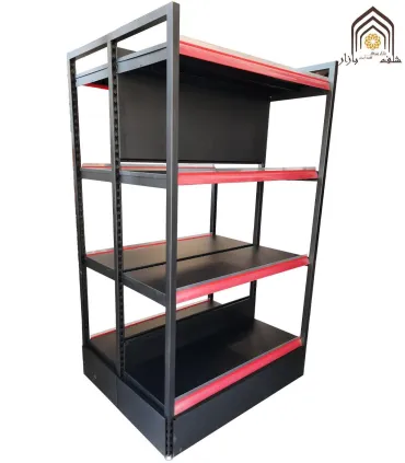 قفسه دوطرفه فروشگاهی کارینا با طراحی مشبک و کیفیت بالا، مناسب برای ساماندهی کالاها در فروشگاه‌ها.