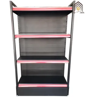 شلف دوطرفه فروشگاهی کارینا با طراحی مدرن و مشبک، مناسب برای ساماندهی بهتر Productos در فروشگاه‌ها.