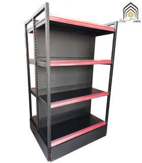 شلف دوطرفه فروشگاهی کارینا با طراحی مشبک و قابلیت تنظیم ارتفاع از سامان انبار شرق طوس. مناسب برای انواع محصولات.