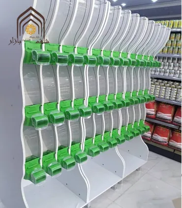 استند اجیل خشکبار الینا با طراحی مدرن و عملکرد کارآمد مناسب برای فروشگاه‌ها و مغازه‌ها است.