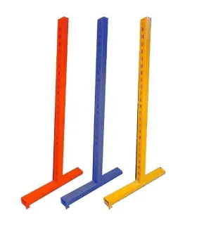 پایه قفسه دوطرفه T در رنگ‌های مختلف از سامان انبار شرق طوس، مناسب برای استفاده صنعتی و فروشگاهی.