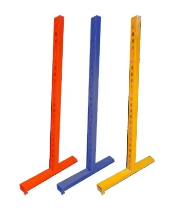 پایه قفسه دوطرفه T در رنگ‌های مختلف از سامان انبار شرق طوس، مناسب برای استفاده صنعتی و فروشگاهی.