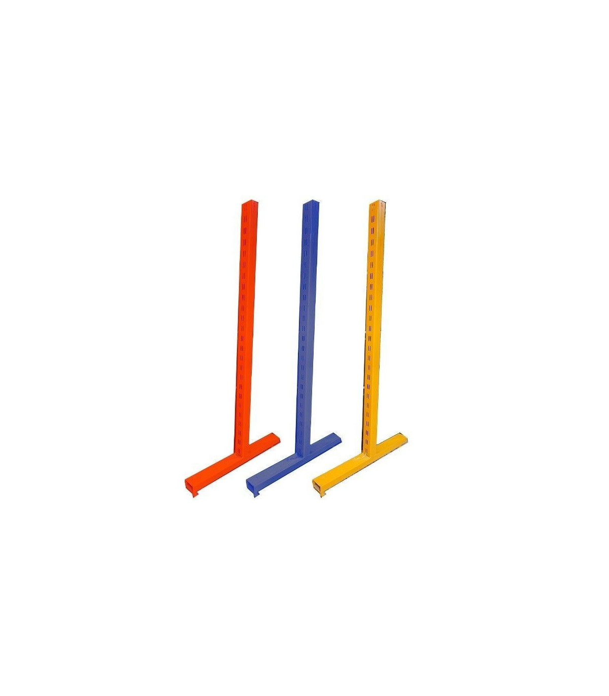 پایه قفسه دوطرفه T در رنگ‌های مختلف از سامان انبار شرق طوس، مناسب برای استفاده صنعتی و فروشگاهی.