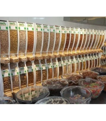 قفسه آجیل خشکبار سه مخزن آکاربو برای نگهداری و عرضه آجیل های تازه و خوشمزه مناسب است.