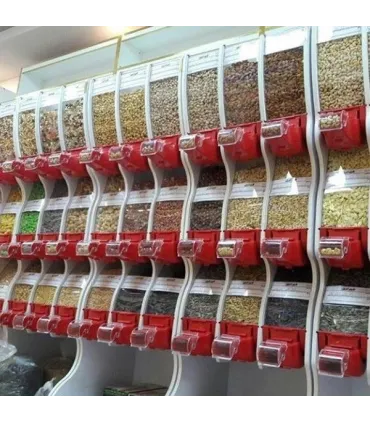 استند خشکبار 9 مخزن آکاربو AKARBU با طراحی مدرن و کاربردی برای نمایش و فروش آجیل و خشکبار.