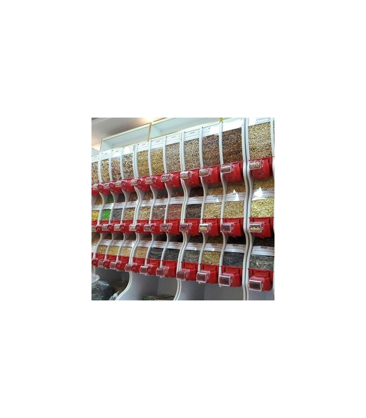 استند خشکبار 9 مخزن آکاربو AKARBU با طراحی مدرن و کاربردی برای نمایش و فروش آجیل و خشکبار.