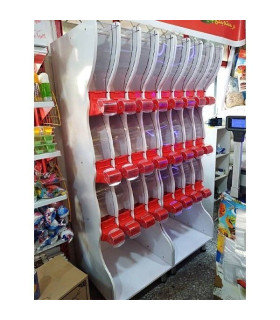 استند آجیل خشکبار 12 مخزن آکاربو مدل AKARBU با طراحی شیک و کاربردی برای فروشگاه‌ها. مناسب برای انواع خشکبار و تنقلات.