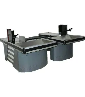 میز چک اوت ساده L از سامان انبار شرق طوس با طراحی مشبک و کارایی بالا برای فروشگاه‌ها.