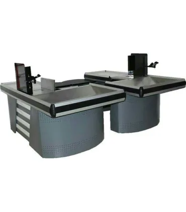 میز چک اوت ساده L از سامان انبار شرق طوس با طراحی مشبک و کارایی بالا برای فروشگاه‌ها.