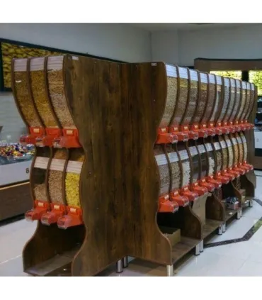 قفسه آجیل خشکبار شش مخزن الینا استند با طراحی مدرن مناسب برای فروشگاه‌ها و سوپرمارکت‌ها\n\nقفسه آجیل خشکبار الینا با شش مخزن، ان