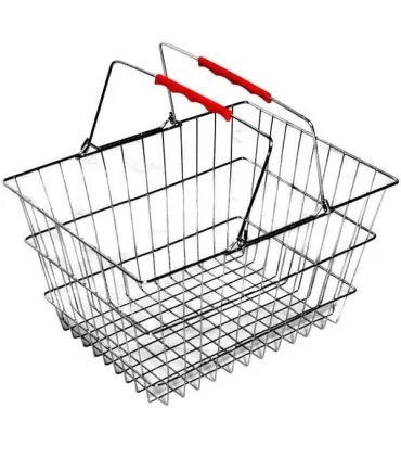 سبد خرید دستی مفتولی با طراحی مقاوم و استحکام بالا، مناسب برای حمل و نقل آسان کالاها در فروشگاه ها.\n\nسبد خرید دستی صنایع مفتول