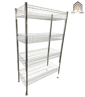 استند سبد 4 طبقه صنایع مفتولی آریا توس مناسب برای سازماندهی و نگهداری محصولات در فضای فروشگاه یا منزل
