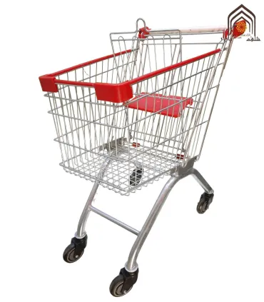 چرخ خرید فروشگاهی 80 لیتری با طراحی باکیفیت از صنایع مفتولی آریا توس، مناسب برای فروشگاه‌ها و مکان‌های خرید.