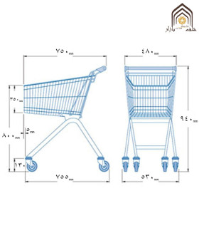 چرخ خرید فروشگاهی 80 لیتری صنایع مفتولی آریا توس با طراحی بهینه و ابعاد مناسب برای استفاده در فروشگاه‌ها.