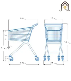چرخ خرید فروشگاهی 80 لیتری صنایع مفتولی آریا توس با طراحی بهینه و ابعاد مناسب برای استفاده در فروشگاه‌ها.