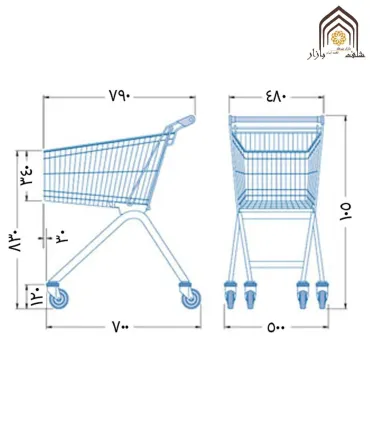 چرخ خرید 80 لیتری کفی دار از صنایع مفتولی آریا توس با طراحی کاربردی و مناسب برای فروشگاه‌ها.