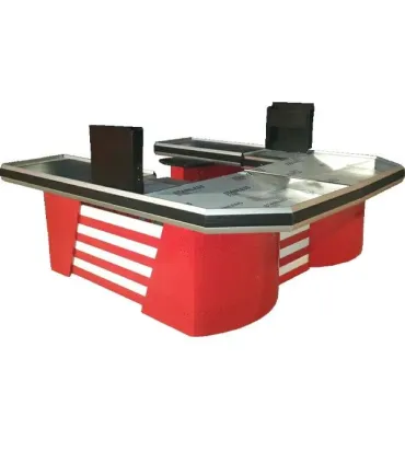 میز چک اوت نوارنقاله L با طراحی مدرن از سامان انبار شرق طوس، مناسب برای هر فروشگاه و سوپرمارکت.